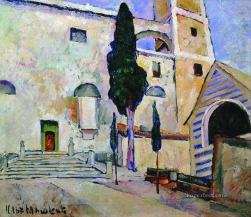 イリヤ・イワノビッチ・マシュコフ Painting - 大聖堂の壁の糸杉 イタリア 1913年 イリヤ・マシュコフ